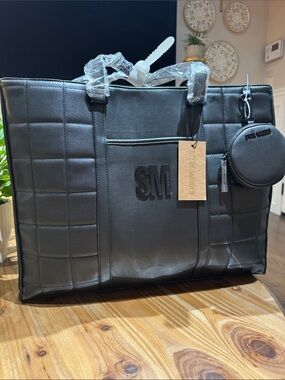 Steve Madden Black Quilted Tote with Coin Pouch Accent